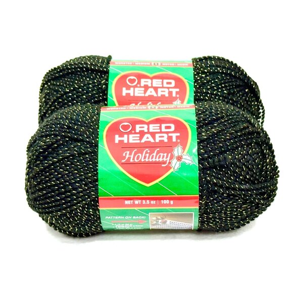 Rare Red Heart Holiday Yarn Black/Gold - Acrylic & Metallic - Two New Skeins - Picture 1 of 4